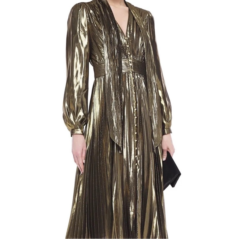 Equipment Macin Pleated Silk-Blend Lamé Midi Dress 8